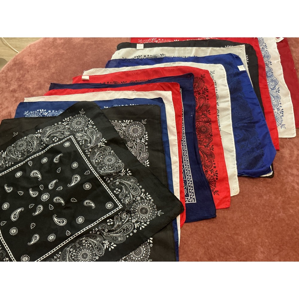 Paisley Bandana Lot of 20 Red White Blue Black Cotton Blend Scarf Set